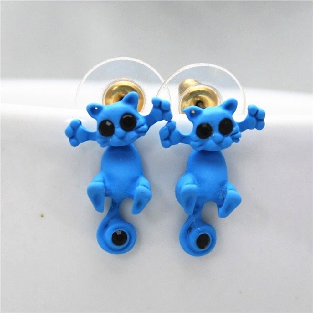 Blue Cat Dangle Earrings